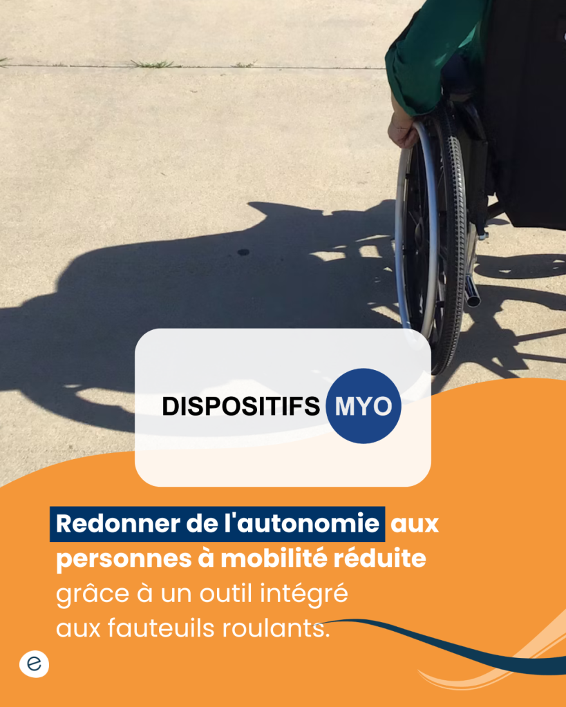 Dispositifs Myo développe un outil de réadaptation conçu pour s’intégrer directement aux fauteuils roulants pour permettre aux personnes à mobilité réduite de réaliser des exercices d’étirement et de renforcement musculaire des jambes depuis leur fauteuil.