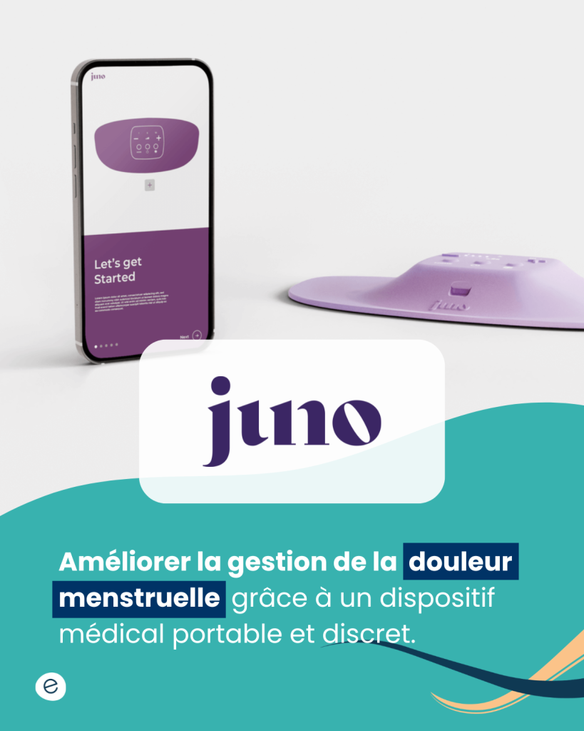 Juno Technologies développe une application intelligente connectée à un dispositif médical discret et portable pour optimiser et personnaliser la gestion de la douleur menstruelle.